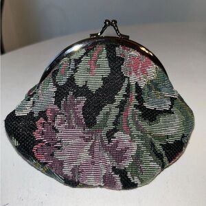 VTG Oscar da la Renta Floral Tapestry Coin Wallet Makeup Jewelry Kiss Lock Purse
